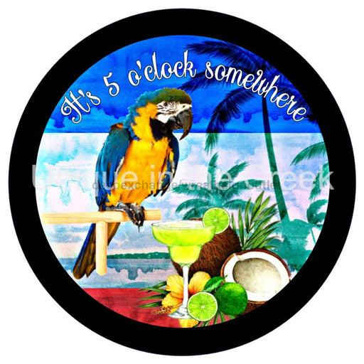 VINYL DECAL | 5 OCLOCK SOMEWHERE | COCKTAILS | PALM TREES | PARROT | SUMMER - Unique in the Creek LTD