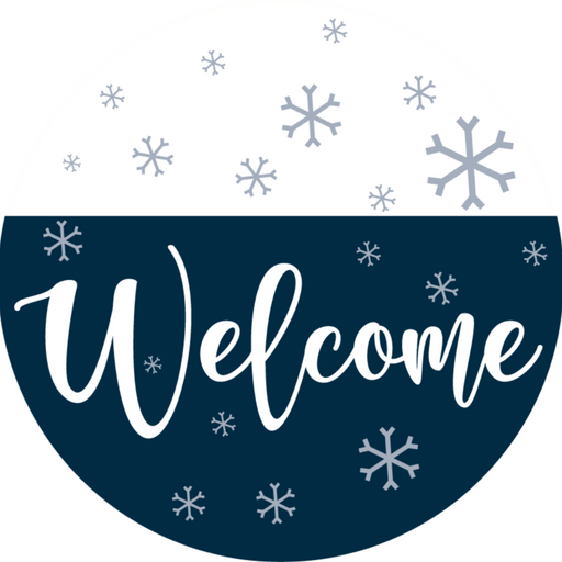 Wreath Sign, Blue Winter Welcome, Christmas Sign, 10" Round, Metal Sign, DECOE-565, DecoExchange, Sign For Wreath - DecoExchange