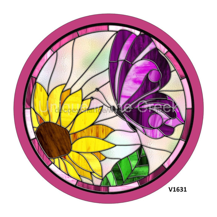 VINYL DECAL | BUTTERFLY / SUNFLOWER | STAINED GLASS LOOK | SPRING - Unique in the Creek LTD