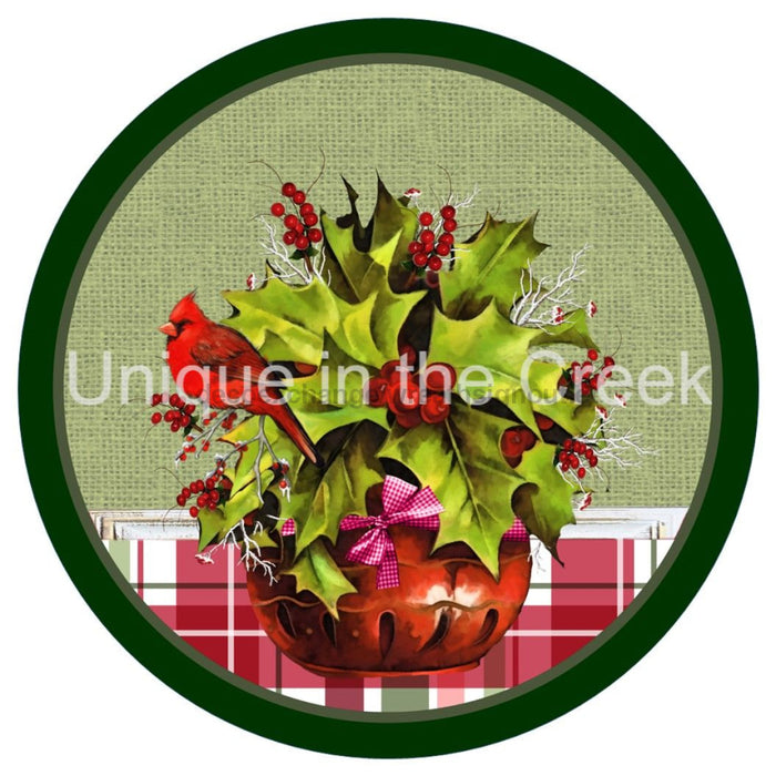 VINYL DECAL | CARDINAL & HOLLY | CHECK | CHRISTMAS | WINTER - Unique in the Creek LTD
