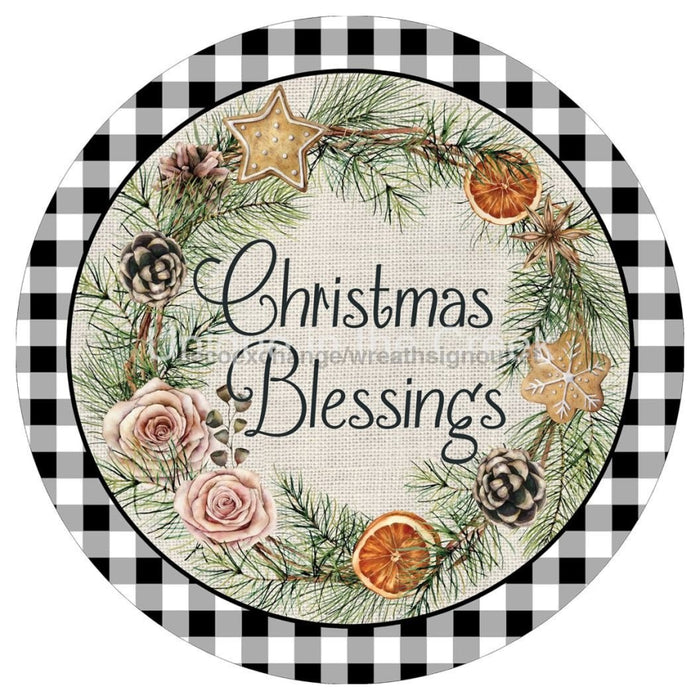 VINYL DECAL | CHRISTMAS BLESSINGS | FOLIAGE | WHITE & BLACK | BUFFALO CHECK | CHRISTMAS - Unique in the Creek LTD
