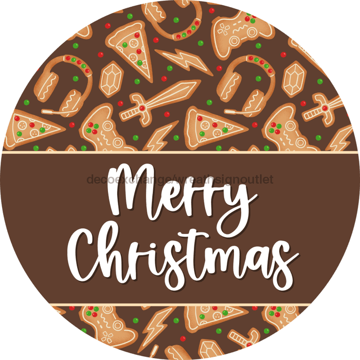 Wreath Sign Christmas Wreath Sign Gamer Funny Decoe-2382 For Round vinyl