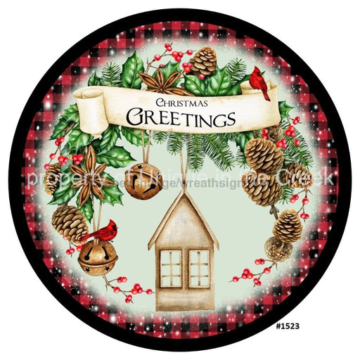 Vinyl Decal | Christmas Greetings | Cardinals | Greenery | Check - Unique in the Creek LTD