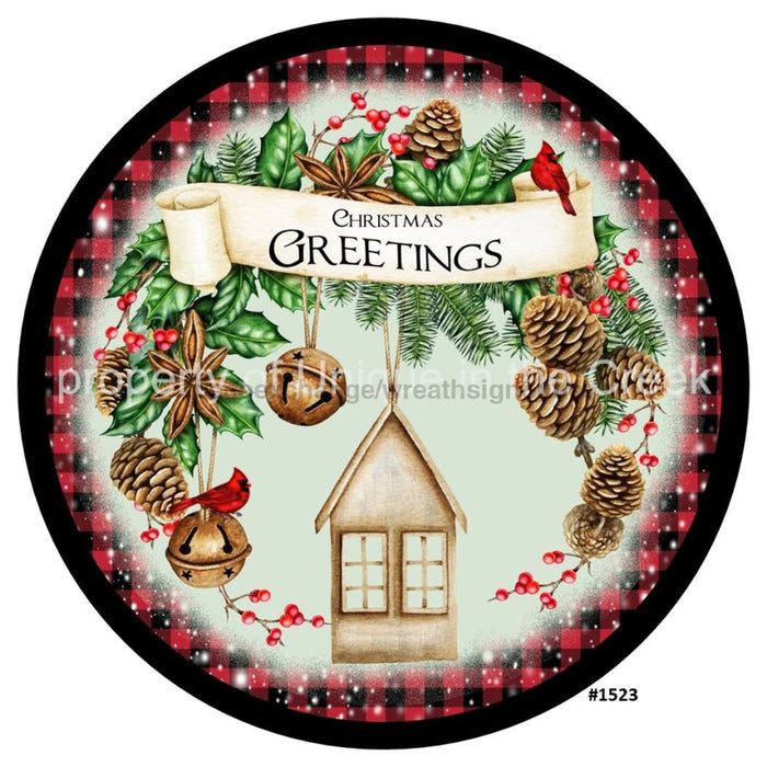 Vinyl Decal | Christmas Greetings | Cardinals | Greenery | Check - Unique in the Creek LTD