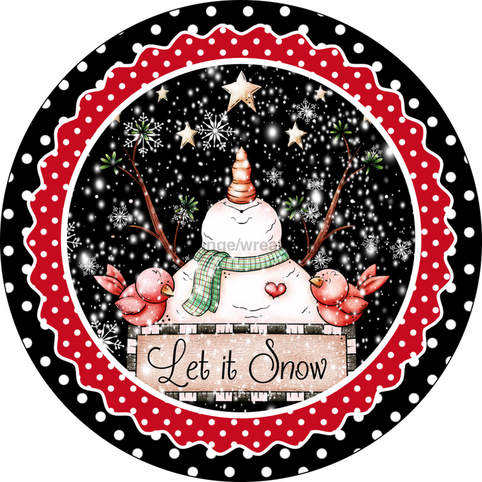 Wreath Sign, Christmas Sign, Black Snowman Looking Up, 10" Round, Metal Sign, DECOE-126, DecoExchange, Sign For Wreath - DecoExchange