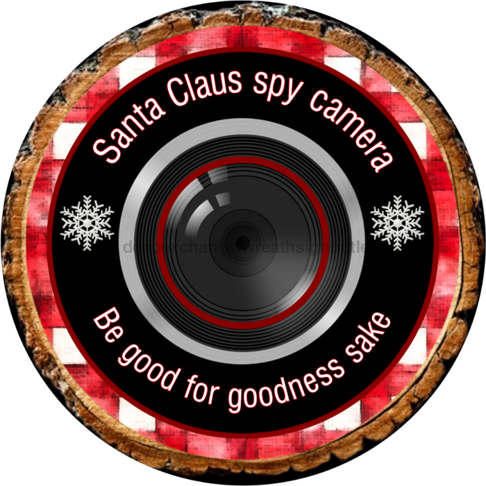 Wreath Sign, Christmas Sign, Red and White Santa Cam, 10" Round Metal Sign DECOE-840, Sign For Wreath, DecoExchange - DecoExchange