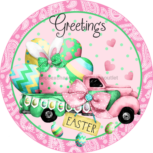 Vinyl Decal, Easter Truck Sign, Spring Sign, 10" Round Metal Sign VINYL-DECOE-270, Sign For Wreath, DecoExchange - DecoExchange