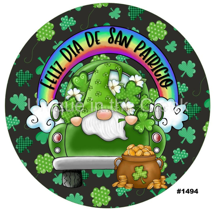 VINYL DECAL | FELIZ DIA SAN PATRICIO | GNOME | TRUCK | SPANISH | SPRING - Unique in the Creek LTD