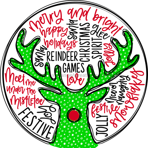 Wreath Sign, Green Deer, Christmas Sign, 10" Round, Metal Sign, DECOE-568, DecoExchange, Sign For Wreath - DecoExchange