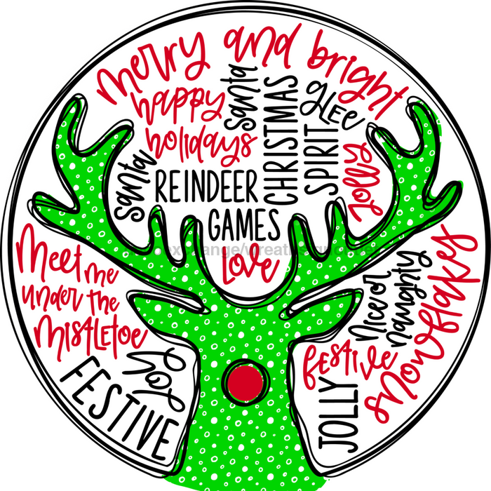 Wreath Sign, Green Deer, Christmas Sign, 10" Round, Metal Sign, DECOE-568, DecoExchange, Sign For Wreath - DecoExchange