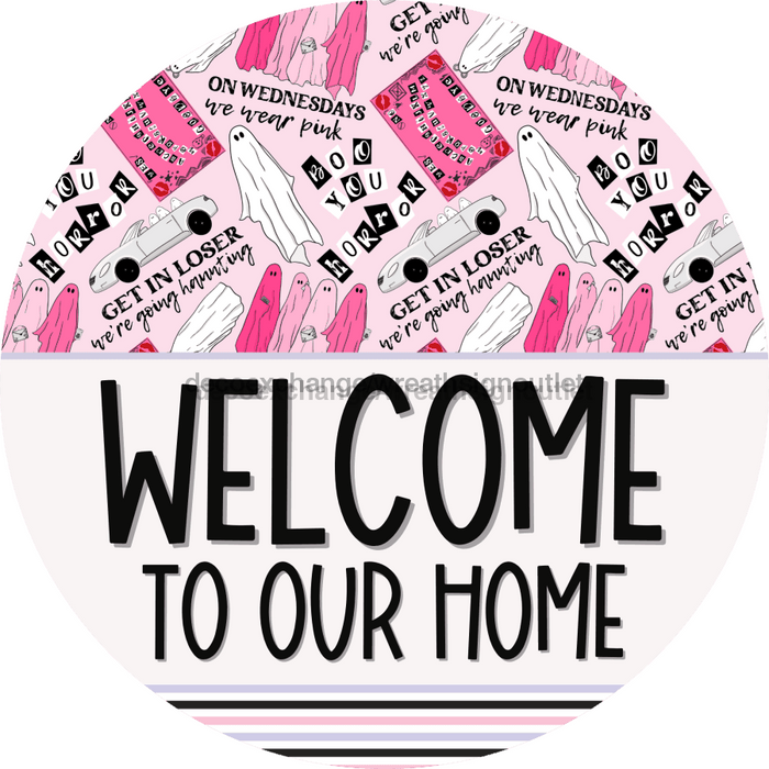 Wreath Sign Halloween Wreath Sign Funny Welcome Wednesday We Wear Pink Decoe-2392 For Round vinyl