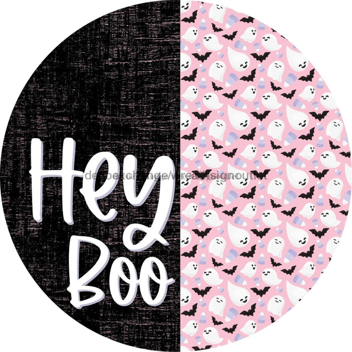 Vinyl Decal Halloween Hey Boo Pink Ghost Decoe-2366 Sign For Wreath Round 10