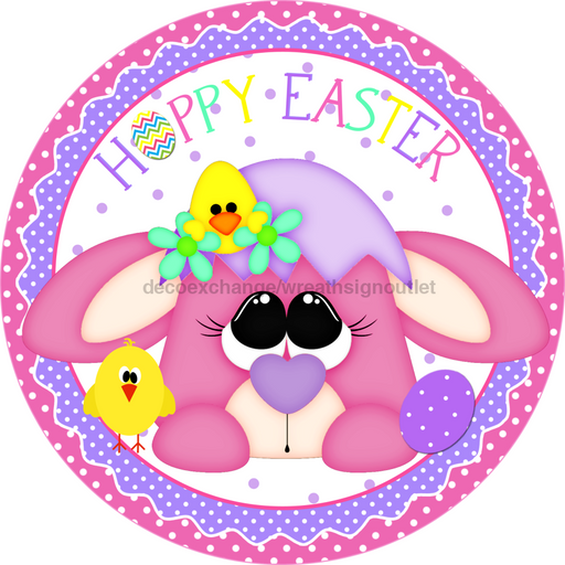 Vinyl Decal, Happy Easter Sign, 10" Round Metal Sign VINYL-DECOE-258, Sign For Wreath, DecoExchange - DecoExchange
