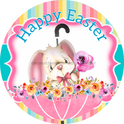 Vinyl Decal, Happy Easter Sign, 10" Round Metal Sign VINYL-DECOE-285, Sign For Wreath, DecoExchange - DecoExchange