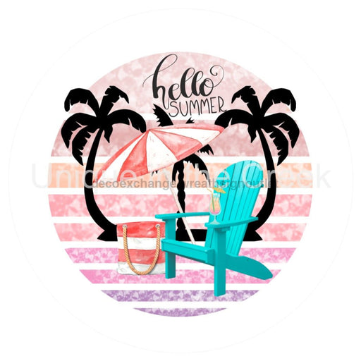 VINYL DECAL | HELLO SUMMER | BEACH | UMBRELLA | PALM TREES - Unique in the Creek LTD