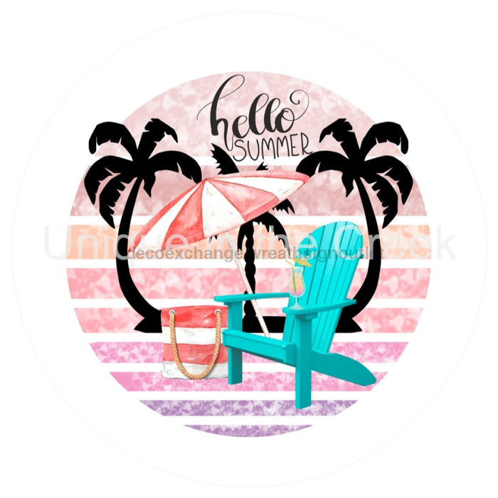 VINYL DECAL | HELLO SUMMER | BEACH | UMBRELLA | PALM TREES - Unique in the Creek LTD