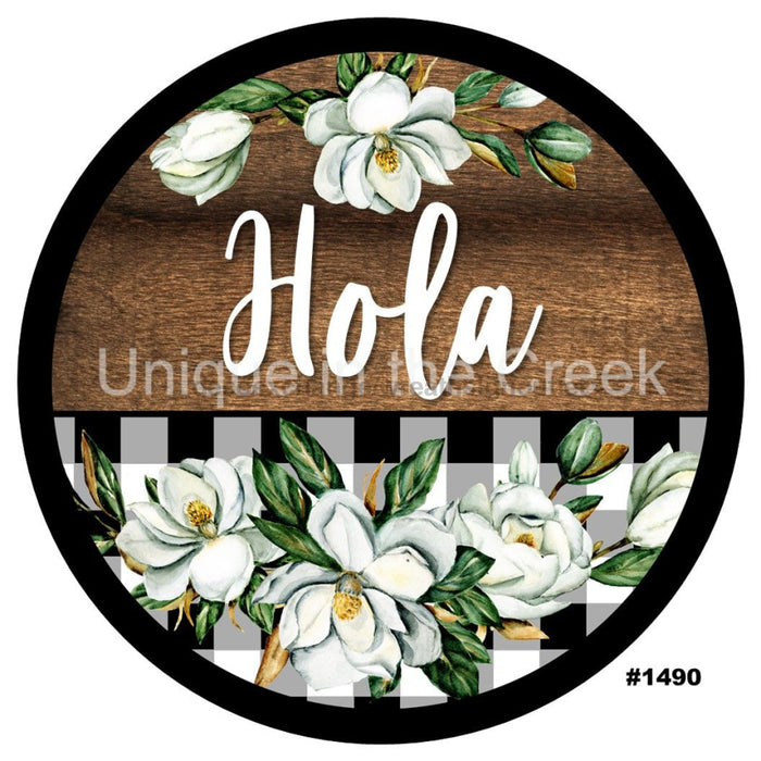 VINYL DECAL | HOLA | MAGNOLIA | SPANISH | SUMMER | SPRING | BUFFALO PLAID - Unique in the Creek LTD