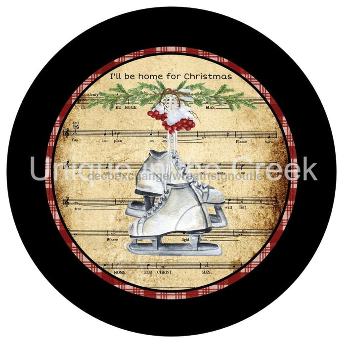 VINYL DECAL | HOME FOR CHRISTMAS | SKATES | SHEET MUSIC | RED CHECK | WINTER | CHRISTMAS - Unique in the Creek LTD