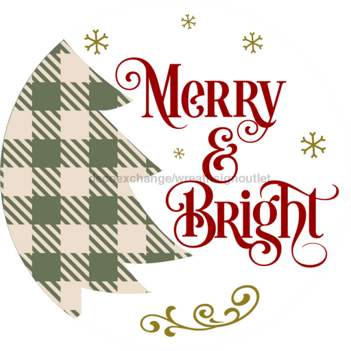 Wreath Sign, Merry and Bright, Merry Christmas Sign, 10" Round, Metal Sign, DECOE-561, DecoExchange, Sign For Wreath - DecoExchange