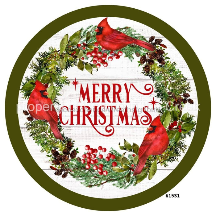 Vinyl Decal | Merry Christmas | Cardinals | Greenery | Christmas - Unique in the Creek LTD