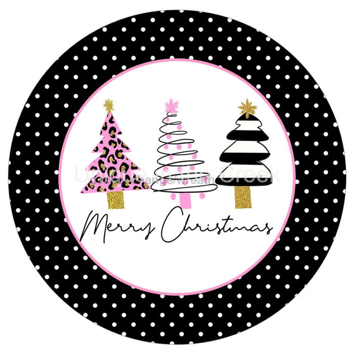 VINYL DECAL | MERRY CHRISTMAS | PINK & BLACK TREES | ANIMAL PRINT | CHRISTMAS - Unique in the Creek LTD