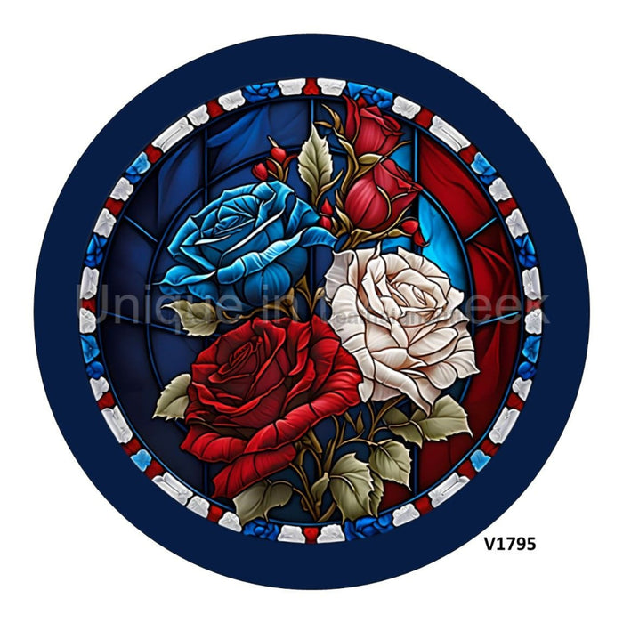 VINYL DECAL | PATRIOTIC ROSES | STAIN GLASS | SUMMER | RED, WHITE & BLUE - Unique in the Creek LTD