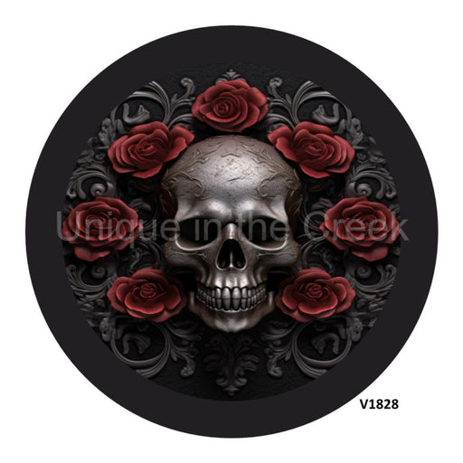 VINYL DECAL | SKULL BURGUNDY/GREY | 3D | HALLOWEEN | ROSES - Unique in the Creek LTD