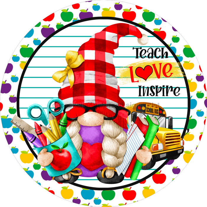 Vinyl Decal, Teacher Sign, Gnome Sign, 10" Round Metal Sign VINYL-DECOE-435, Sign For Wreath, DecoExchange - DecoExchange