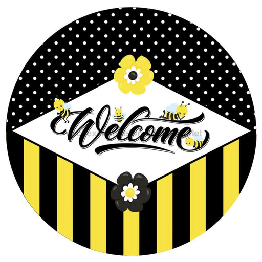 VINYL DECAL | WELCOME | BEES | BLACK & YELLOW STRIPES | SPRING | SUMMER - Unique in the Creek LTD