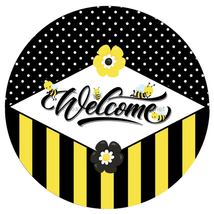 VINYL DECAL | WELCOME | BEES | BLACK & YELLOW STRIPES | SPRING | SUMMER - Unique in the Creek LTD