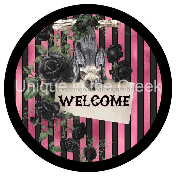 VINYL DECAL | WELCOME | BLACK ROSES | BAT | AUTUMN | FALL | HALLOWEEN - Unique in the Creek LTD