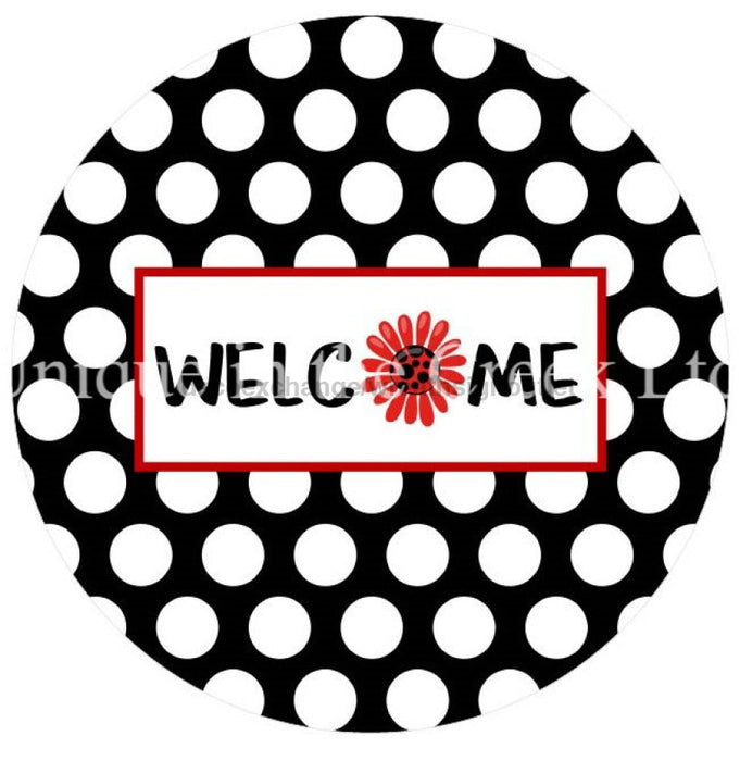 VINYL DECAL | WELCOME | BLACK & WHITE POLKA DOTS | EVERYDAY - Unique in the Creek LTD