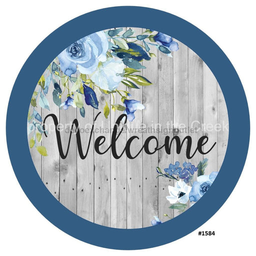 VINYL DECAL | WELCOME | BLUE ROSES | WOOD / GREENRY | EVERYDAY - Unique in the Creek LTD