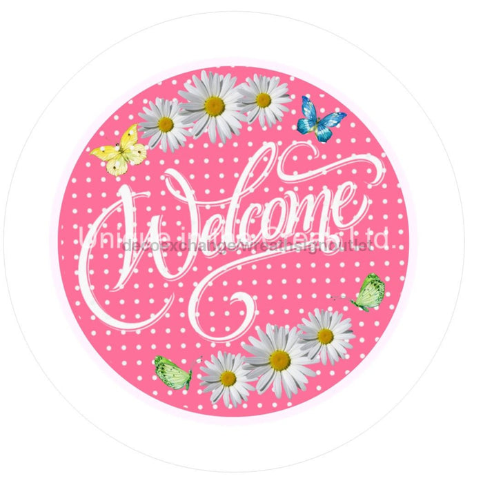 VINYL DECAL | WELCOME | DARK PINK | DAISY | SPRING - Unique in the Creek LTD