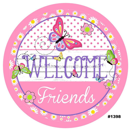 VINYL DECAL | WELCOME FRIENDS | BUTTERFLY | PINK | DAISY | SPRING - Unique in the Creek LTD