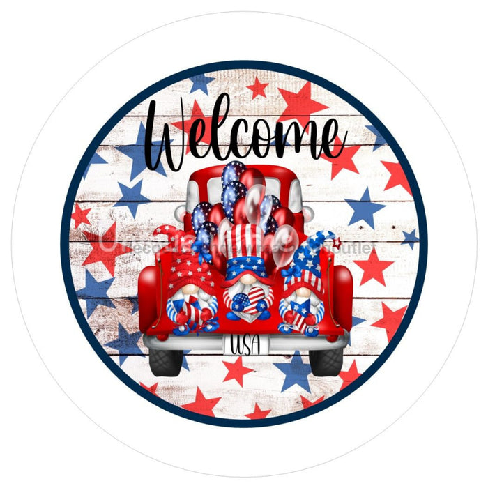 VINYL DECAL | WELCOME GNOME | RED WHITE & BLUE | PATRIOTIC | RED TRUCK | SUMMER - Unique in the Creek LTD