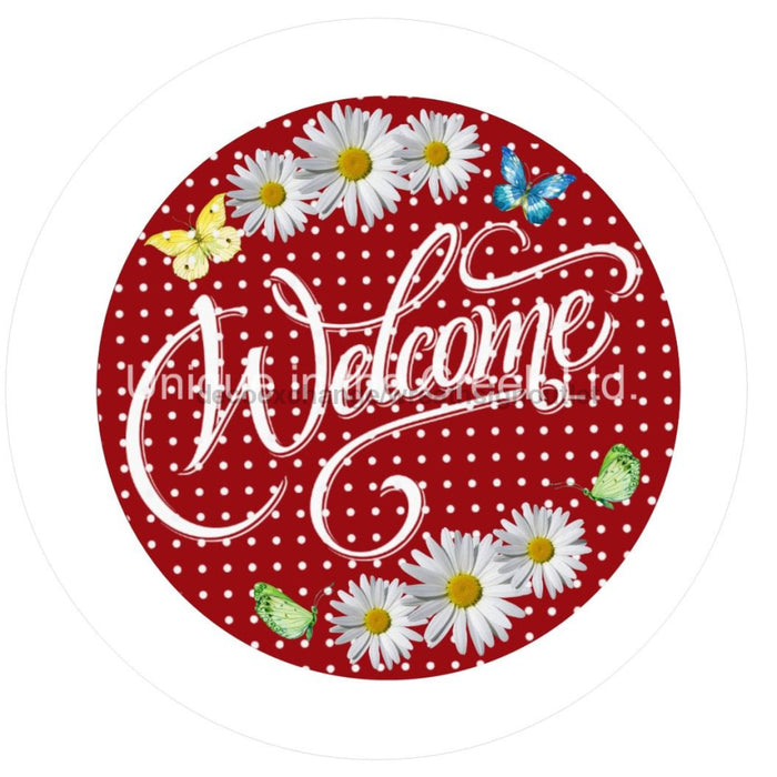 VINYL DECAL | WELCOME | RED | DAISY | SPRING - Unique in the Creek LTD