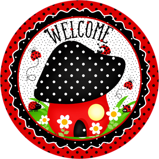 Vinyl Decal, Welcome Sign, 10" Round Metal Sign VINYL-DECOE-261, Sign For Wreath, DecoExchange - DecoExchange