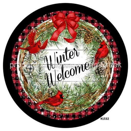 Vinyl Decal | Winter Welcome | Cardinals / Greenery | check - Unique in the Creek LTD