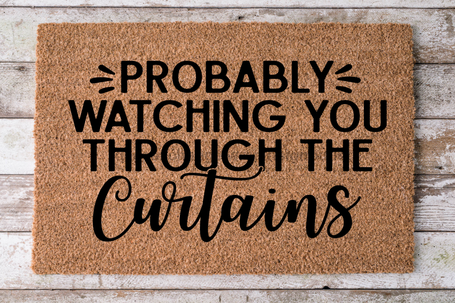 Watching Through Curtain - Funny Door Mat - 30x18" Coir Door Mat - DECOE-CM-020 - DecoExchange