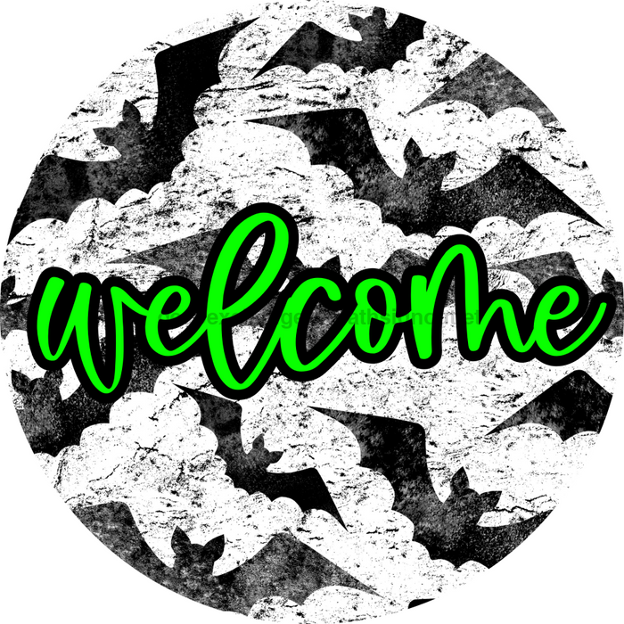 Welcome Bats Door Hanger 4 Holes Door Hanger DCO-W-00077-DH 22 in Round Wood 22’’ Door Hanger