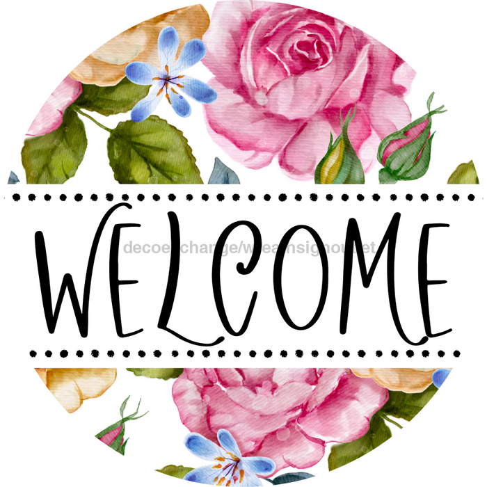 Welcome Door Hanger Sign Floral Decoe-4141-Dh 18 Wood Round