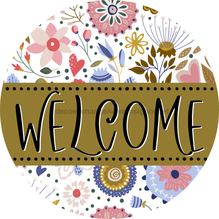 Welcome Door Hanger Sign Spring Floral Decoe-4112-Dh 18 Wood Round