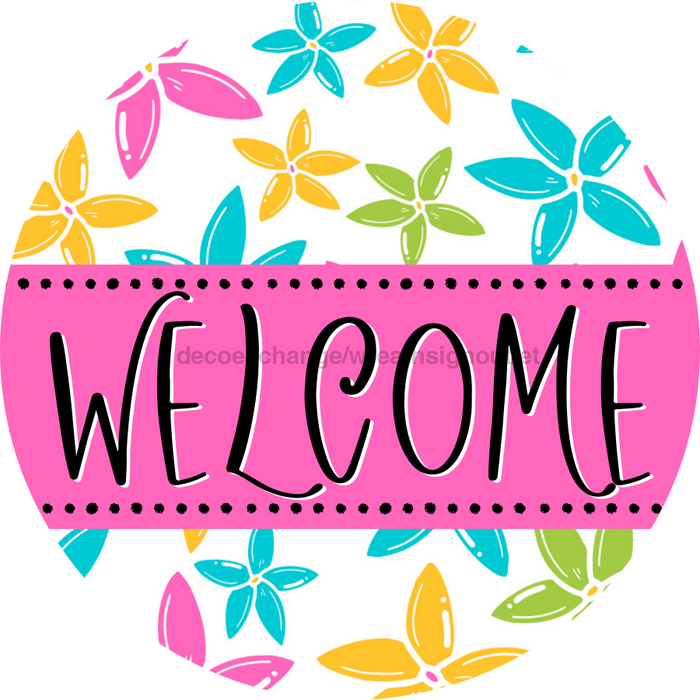 Welcome Door Hanger Sign Summer Decoe-4126-Dh 18 Wood Round