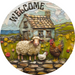 Welcome Sheep Sign, DECOE-5306-D, Sign For Wreath, 10" Wood Sign