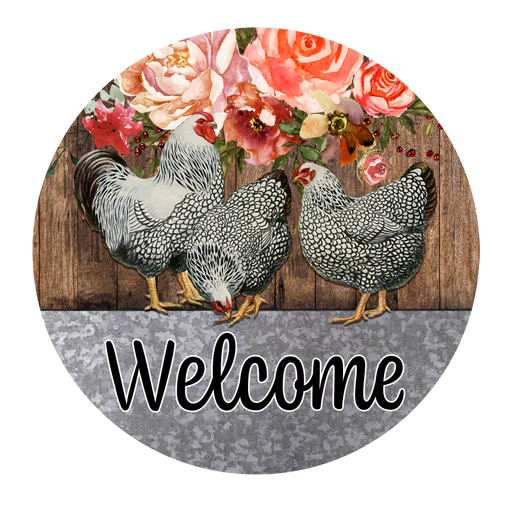 Welcome Sign Chicken Decoe-5230 10’ Metal Round
