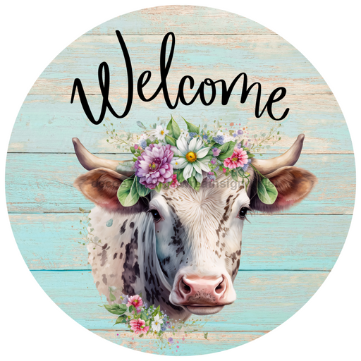 Welcome Sign Cow Decoe-4602 Door Hanger 18 Wood Round