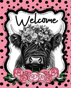 Welcome Sign Highland Cow Dco-00578 For Wreath 8X10 Metal