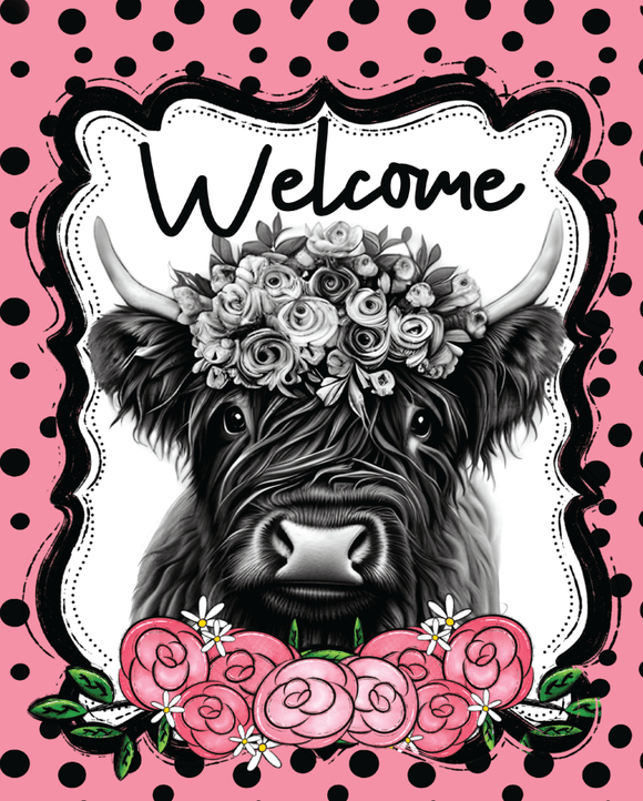 Welcome Sign Highland Cow Dco-00578 For Wreath 8X10 Metal