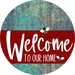 Welcome To Our Home Sign Bee Dark Red Stripe Petina Look Decoe-3011-Dh 18 Wood Round